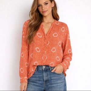 Lucky Brand Orange Medallion Print Boho Blouse | Large
